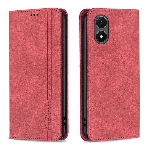 Leather Case Stands Flip Cover Holder B15F for Vivo Y02S Red