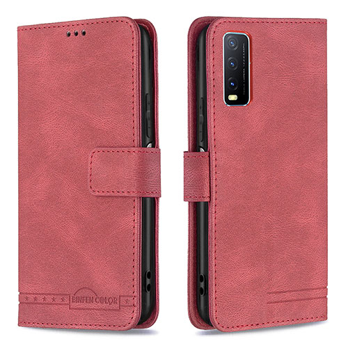 Leather Case Stands Flip Cover Holder B15F for Vivo Y12s (2021) Red