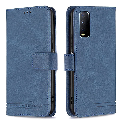 Leather Case Stands Flip Cover Holder B15F for Vivo Y12s Blue