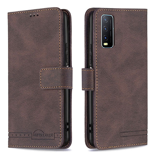 Leather Case Stands Flip Cover Holder B15F for Vivo Y12s Brown