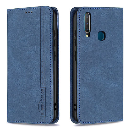 Leather Case Stands Flip Cover Holder B15F for Vivo Y15 Blue