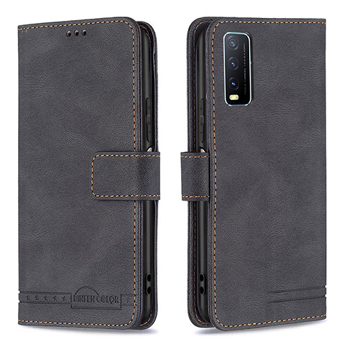 Leather Case Stands Flip Cover Holder B15F for Vivo Y20 (2021) Black