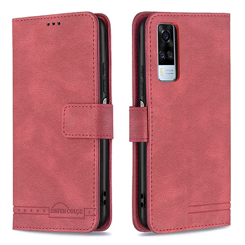 Leather Case Stands Flip Cover Holder B15F for Vivo Y31 (2021) Red