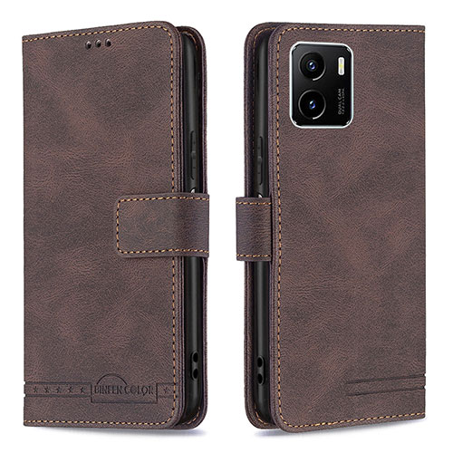 Leather Case Stands Flip Cover Holder B15F for Vivo Y32t Brown
