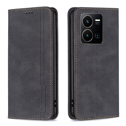 Leather Case Stands Flip Cover Holder B15F for Vivo Y35 4G Black