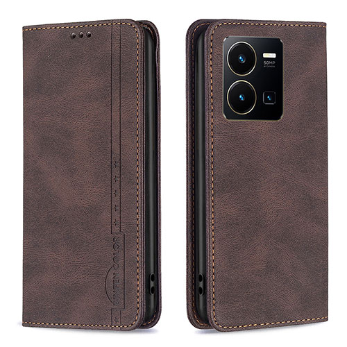 Leather Case Stands Flip Cover Holder B15F for Vivo Y35 4G Brown