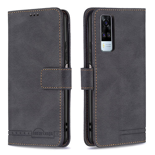 Leather Case Stands Flip Cover Holder B15F for Vivo Y51 (2021) Black