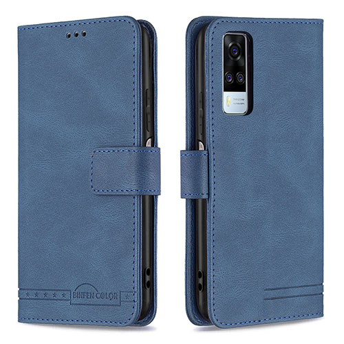 Leather Case Stands Flip Cover Holder B15F for Vivo Y51 (2021) Blue