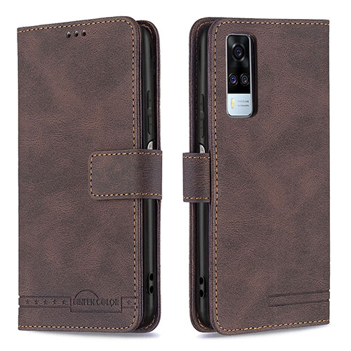 Leather Case Stands Flip Cover Holder B15F for Vivo Y51A Brown