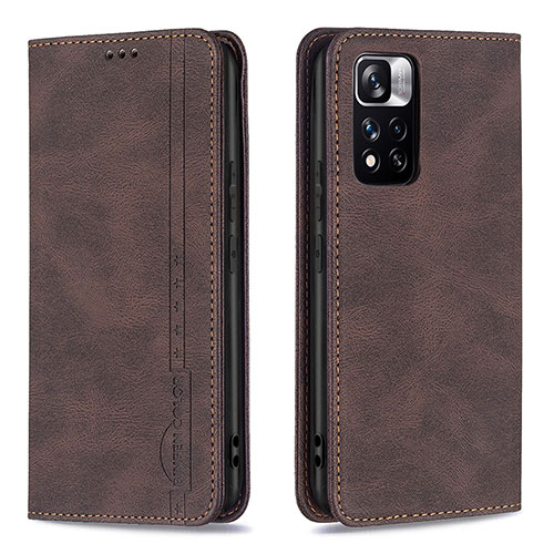 Leather Case Stands Flip Cover Holder B15F for Xiaomi Mi 11i 5G (2022) Brown