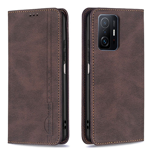 Leather Case Stands Flip Cover Holder B15F for Xiaomi Mi 11T Pro 5G Brown