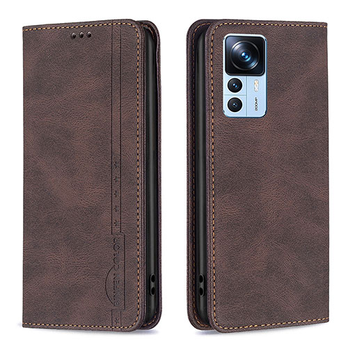 Leather Case Stands Flip Cover Holder B15F for Xiaomi Mi 12T Pro 5G Brown
