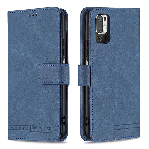 Leather Case Stands Flip Cover Holder B15F for Xiaomi POCO M3 Pro 5G Blue