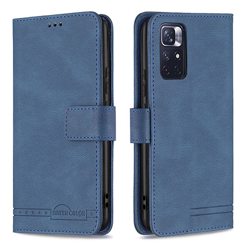 Leather Case Stands Flip Cover Holder B15F for Xiaomi Poco M4 Pro 5G Blue