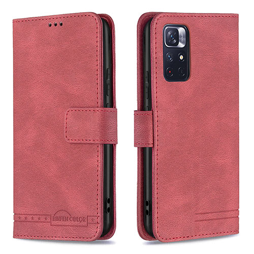 Leather Case Stands Flip Cover Holder B15F for Xiaomi Poco M4 Pro 5G Red