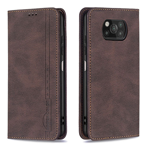 Leather Case Stands Flip Cover Holder B15F for Xiaomi Poco X3 NFC Brown