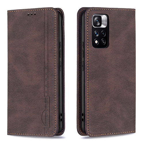 Leather Case Stands Flip Cover Holder B15F for Xiaomi Poco X4 NFC Brown