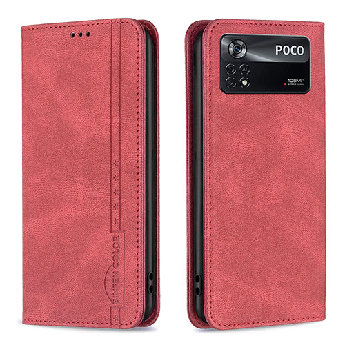 Leather Case Stands Flip Cover Holder B15F for Xiaomi Poco X4 Pro 5G Red