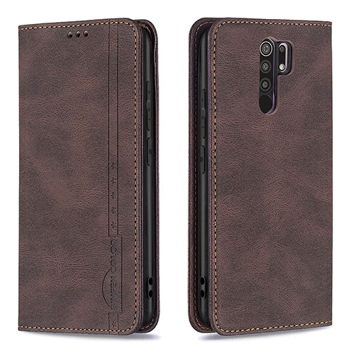 Leather Case Stands Flip Cover Holder B15F for Xiaomi Redmi 9 Brown