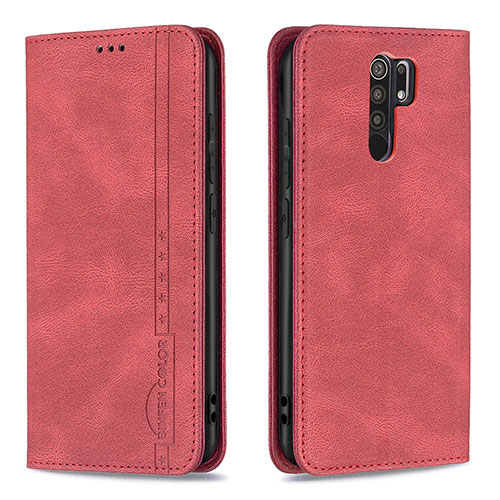 Leather Case Stands Flip Cover Holder B15F for Xiaomi Redmi 9 Prime India Red