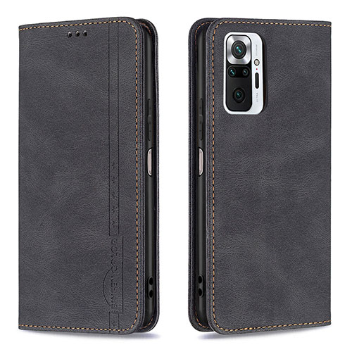 Leather Case Stands Flip Cover Holder B15F for Xiaomi Redmi Note 10 Pro 4G Black