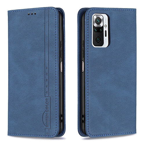 Leather Case Stands Flip Cover Holder B15F for Xiaomi Redmi Note 10 Pro 4G Blue