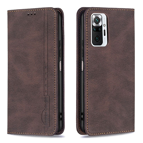 Leather Case Stands Flip Cover Holder B15F for Xiaomi Redmi Note 10 Pro 4G Brown