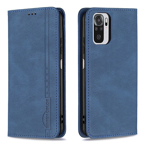 Leather Case Stands Flip Cover Holder B15F for Xiaomi Redmi Note 10S 4G Blue