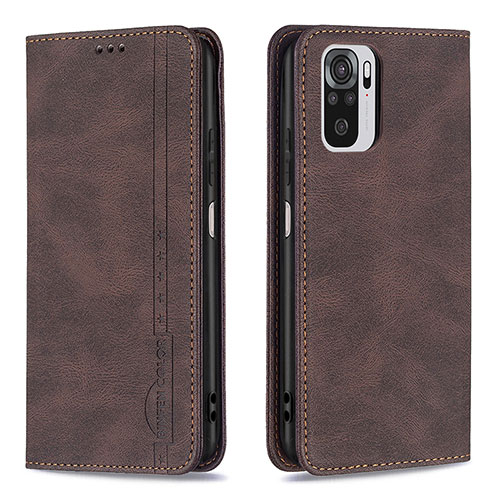 Leather Case Stands Flip Cover Holder B15F for Xiaomi Redmi Note 10S 4G Brown