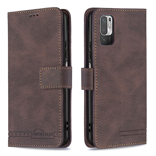 Leather Case Stands Flip Cover Holder B15F for Xiaomi Redmi Note 10T 5G Brown