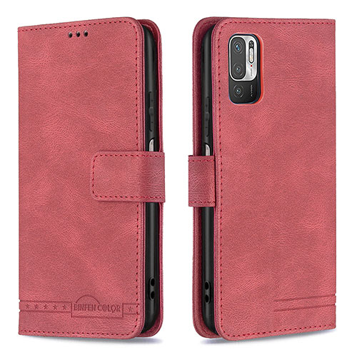 Leather Case Stands Flip Cover Holder B15F for Xiaomi Redmi Note 10T 5G Red