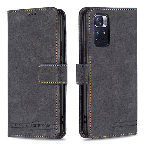 Leather Case Stands Flip Cover Holder B15F for Xiaomi Redmi Note 11 5G Black