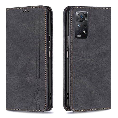 Leather Case Stands Flip Cover Holder B15F for Xiaomi Redmi Note 11 Pro 4G Black