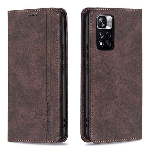 Leather Case Stands Flip Cover Holder B15F for Xiaomi Redmi Note 11 Pro+ Plus 5G Brown