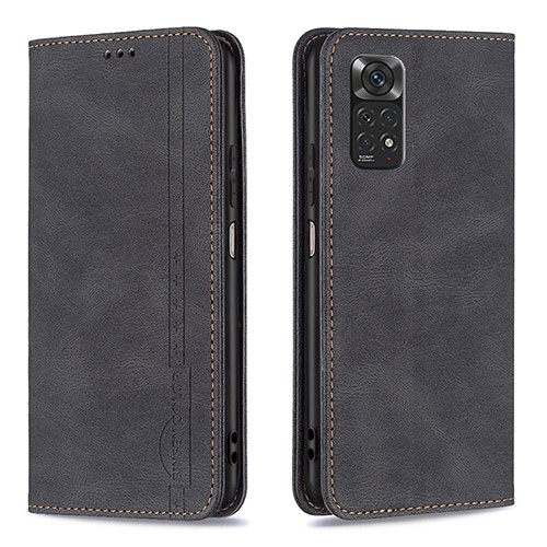 Leather Case Stands Flip Cover Holder B15F for Xiaomi Redmi Note 11S 4G Black