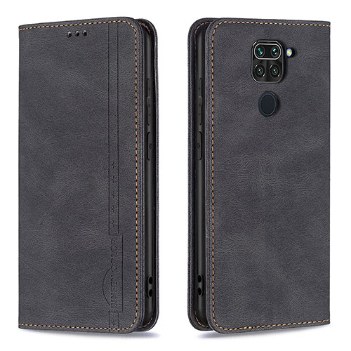 Leather Case Stands Flip Cover Holder B15F for Xiaomi Redmi Note 9 Black