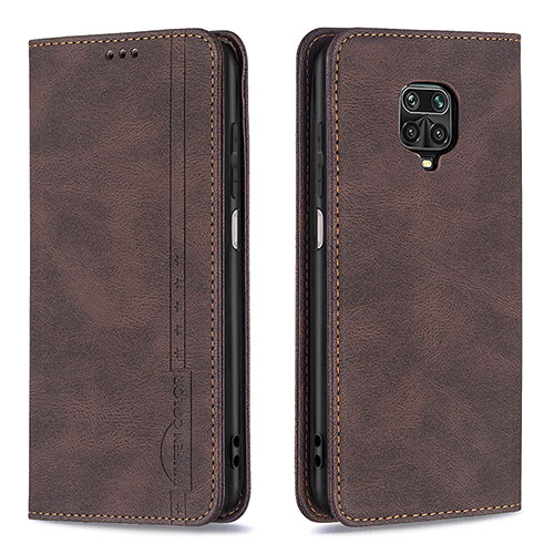 Leather Case Stands Flip Cover Holder B15F for Xiaomi Redmi Note 9 Pro Brown