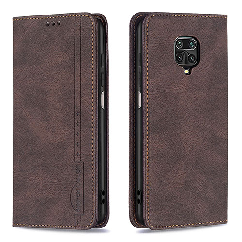 Leather Case Stands Flip Cover Holder B15F for Xiaomi Redmi Note 9S Brown