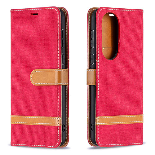 Leather Case Stands Flip Cover Holder B16F for Huawei P50 Pro Red