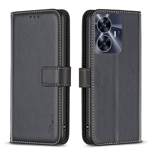 Leather Case Stands Flip Cover Holder B16F for Realme C55 Black