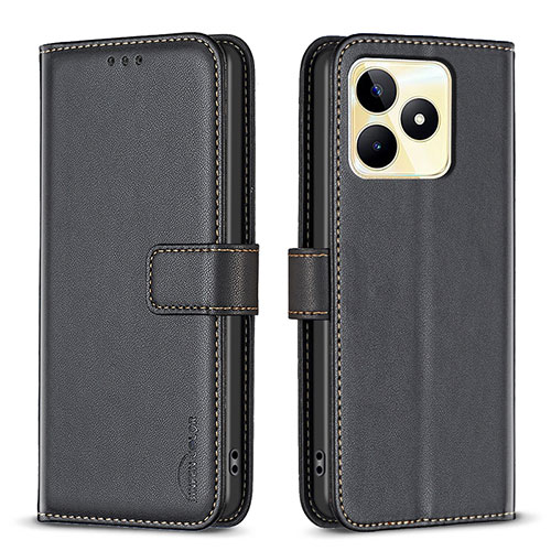 Leather Case Stands Flip Cover Holder B16F for Realme C67 Black