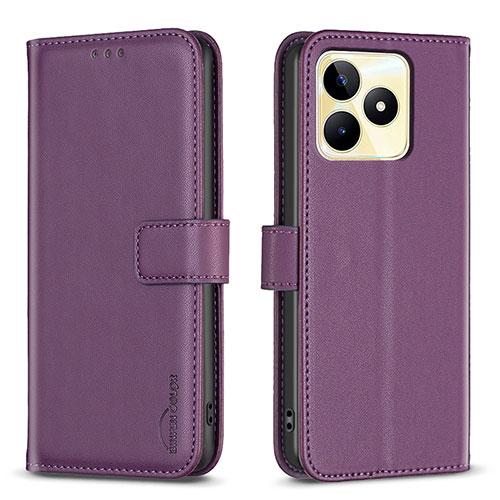 Leather Case Stands Flip Cover Holder B16F for Realme Narzo N53 Purple