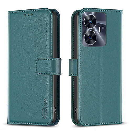 Leather Case Stands Flip Cover Holder B16F for Realme Narzo N55 Green