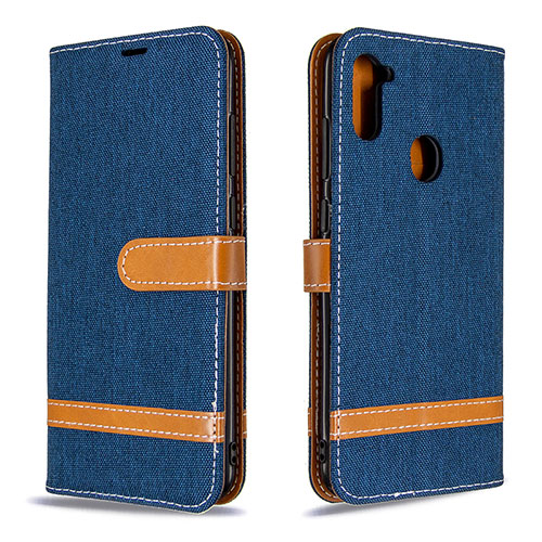 Leather Case Stands Flip Cover Holder B16F for Samsung Galaxy A11 Navy Blue