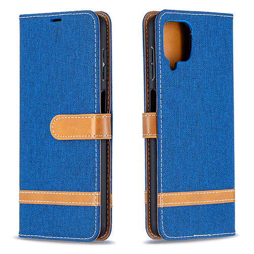 Leather Case Stands Flip Cover Holder B16F for Samsung Galaxy A12 5G Blue