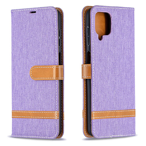 Leather Case Stands Flip Cover Holder B16F for Samsung Galaxy A12 5G Clove Purple