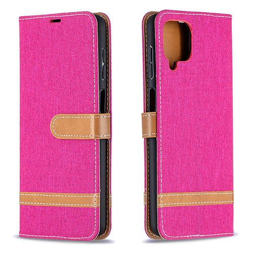 Leather Case Stands Flip Cover Holder B16F for Samsung Galaxy A12 5G Hot Pink