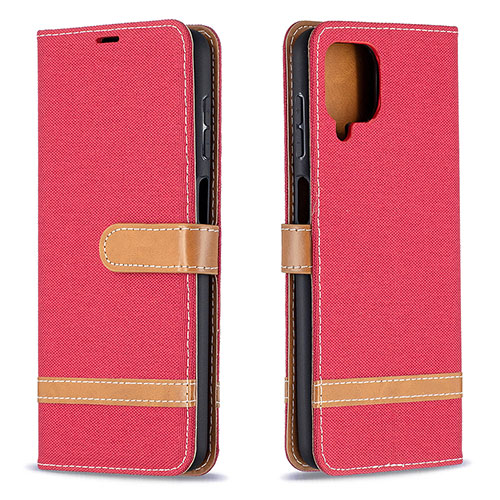 Leather Case Stands Flip Cover Holder B16F for Samsung Galaxy A12 5G Red