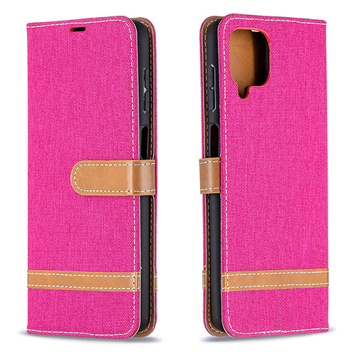 Leather Case Stands Flip Cover Holder B16F for Samsung Galaxy A12 Nacho Hot Pink