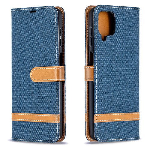 Leather Case Stands Flip Cover Holder B16F for Samsung Galaxy A12 Navy Blue